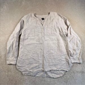 Talbots Linen Shirt Long Sleeve Pullover Tunic Beige Roll Sleeves Women's Large